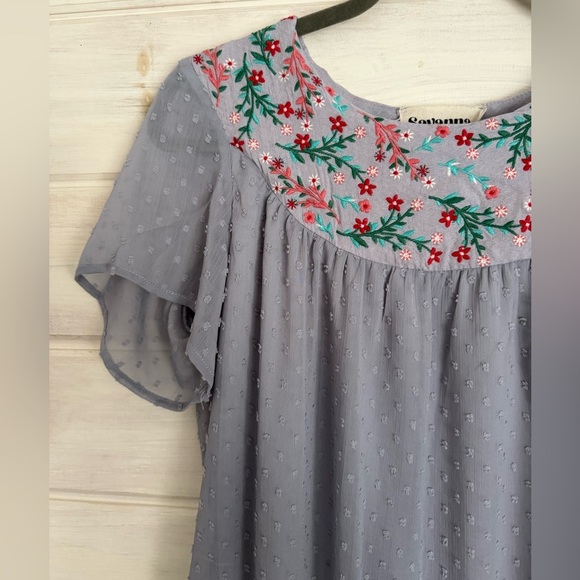 Savanna Jane Dress Size S Gray Colorful Floral Embroidered Holiday Thanksgiving - Picture 2 of 9
